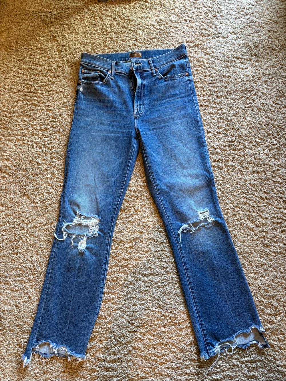 Mother the insider crop step chew denim